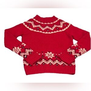 Vtg J Crew Sweater Womens Small Red Fair Isle Handknit Wool Cashmere Chunky Knit